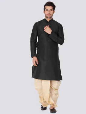 Jashvi Men's Black Cotton Silk Blend Kurta and Dhoti Pant Set