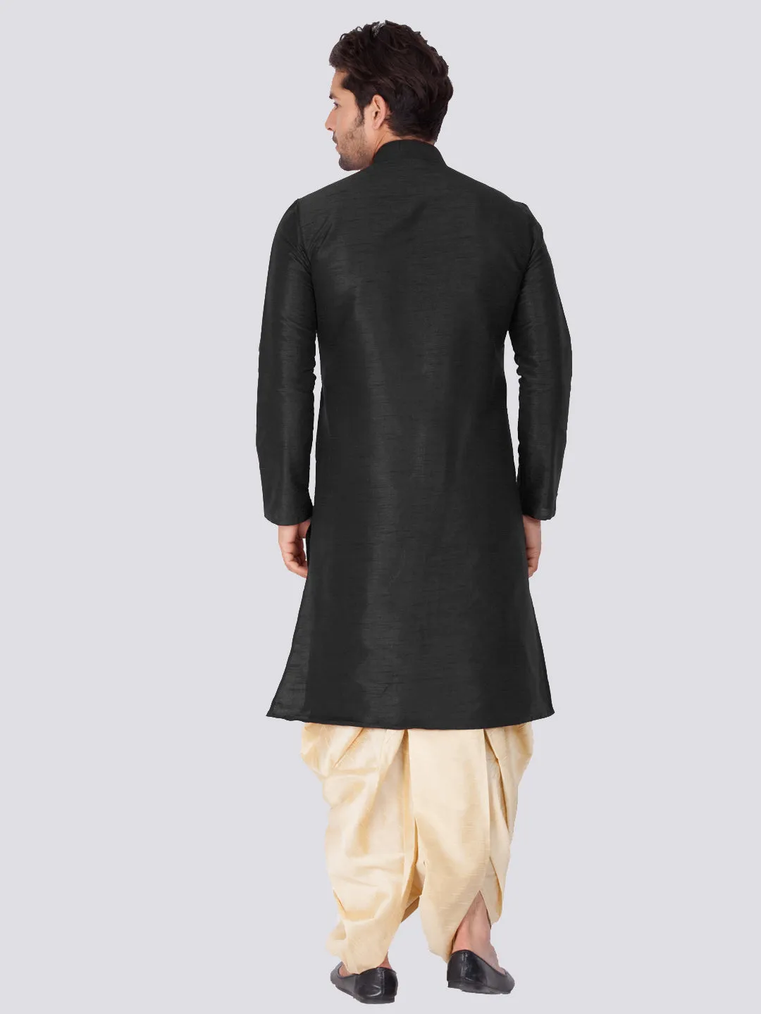 Jashvi Men's Black Cotton Silk Blend Kurta and Dhoti Pant Set