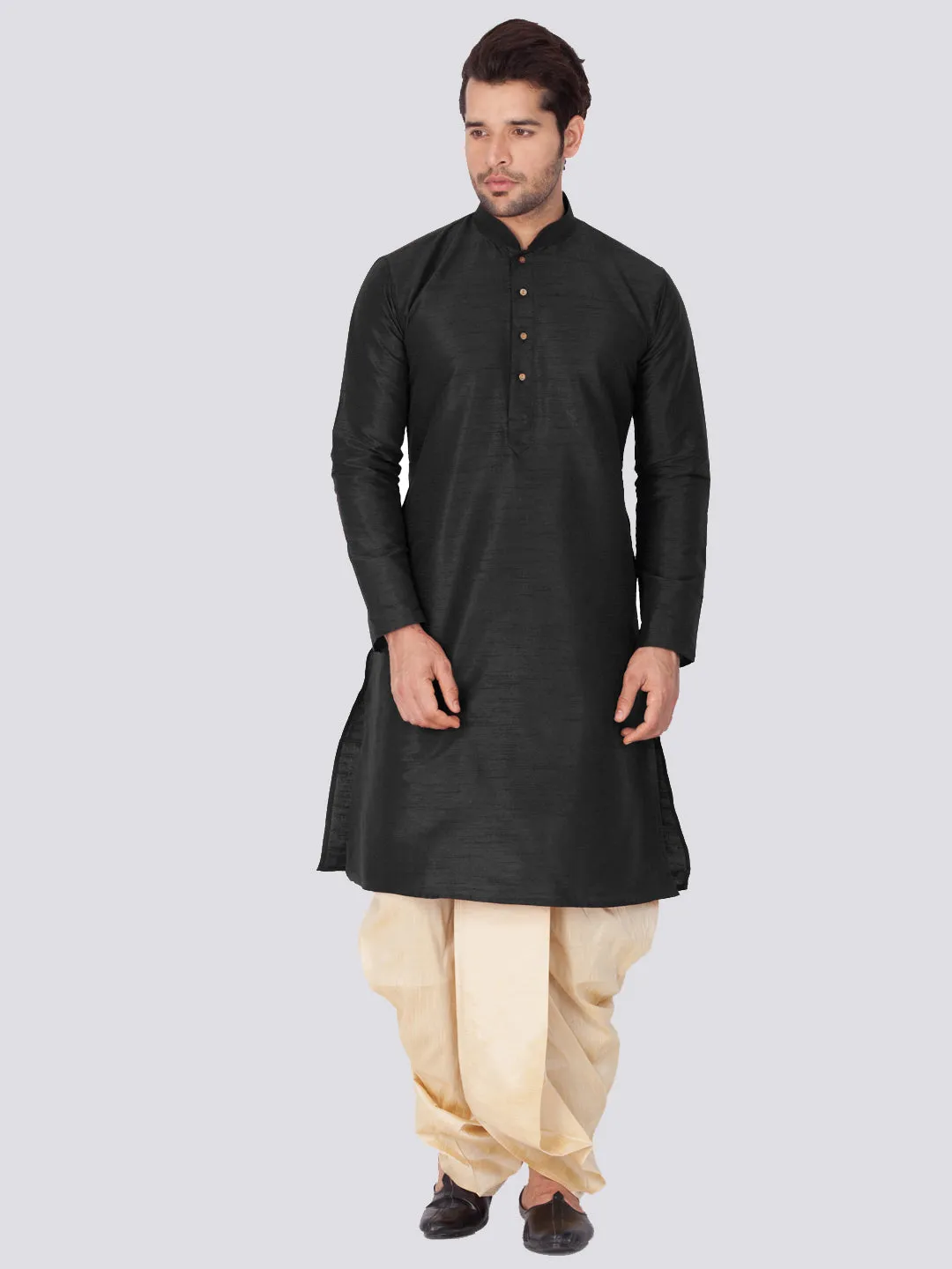 Jashvi Men's Black Cotton Silk Blend Kurta and Dhoti Pant Set