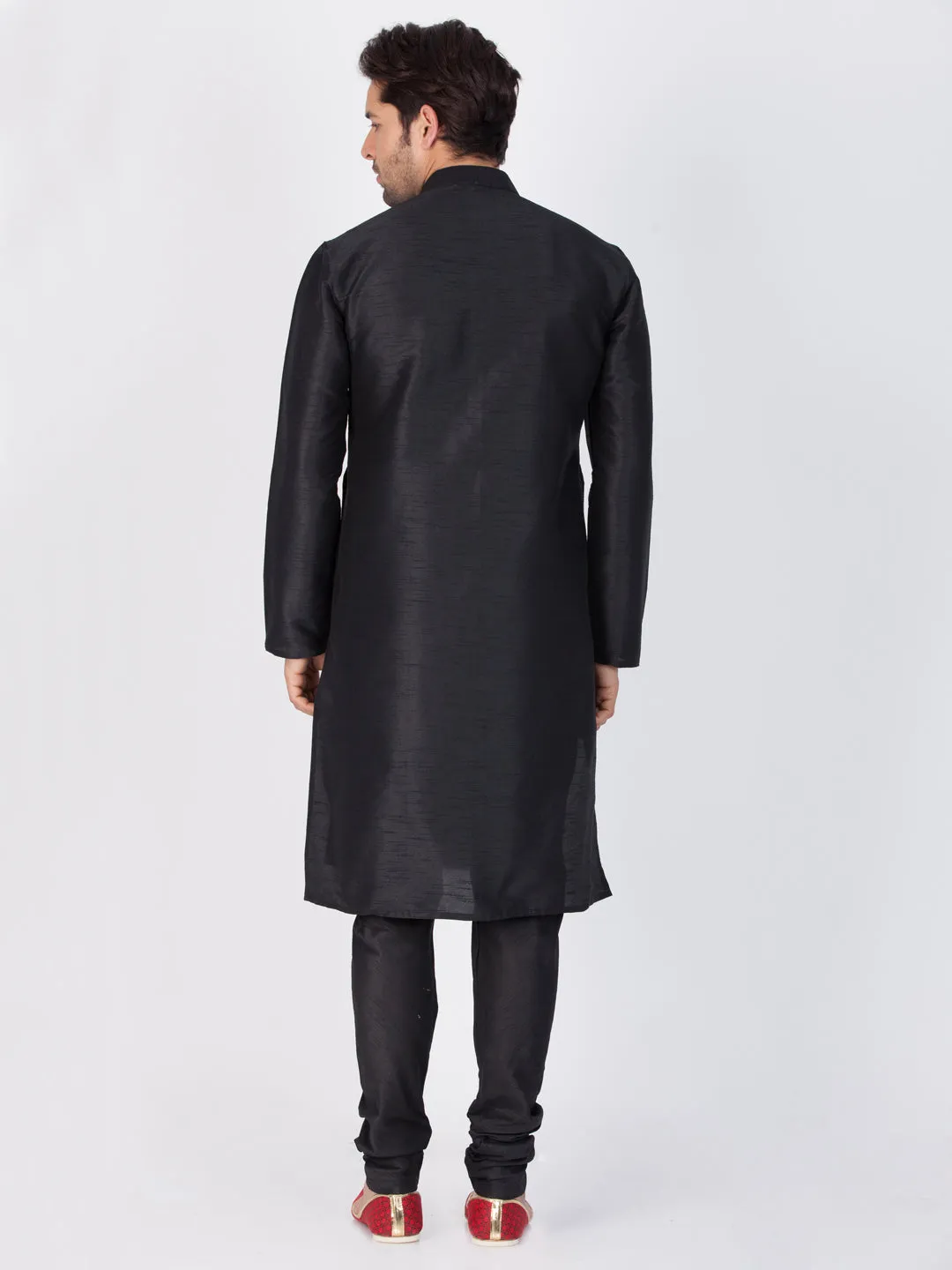 Jashvi Men's Black Cotton Silk Blend Kurta and Pyjama Set