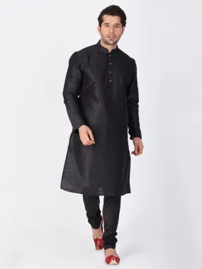 Jashvi Men's Black Cotton Silk Blend Kurta and Pyjama Set