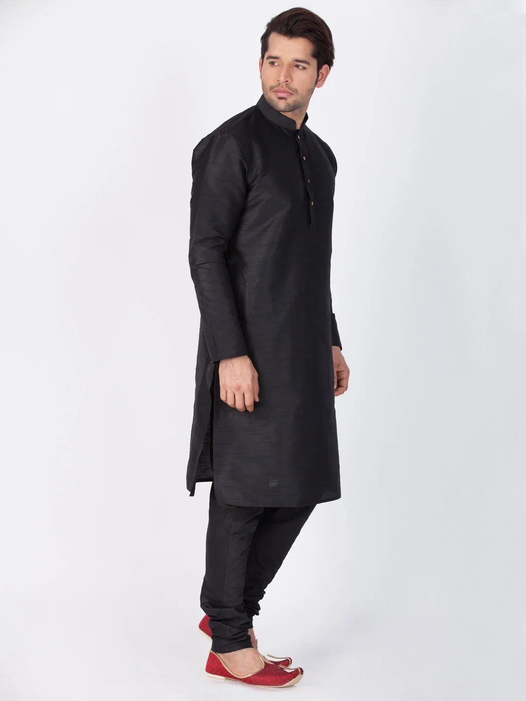 Jashvi Men's Black Cotton Silk Blend Kurta and Pyjama Set