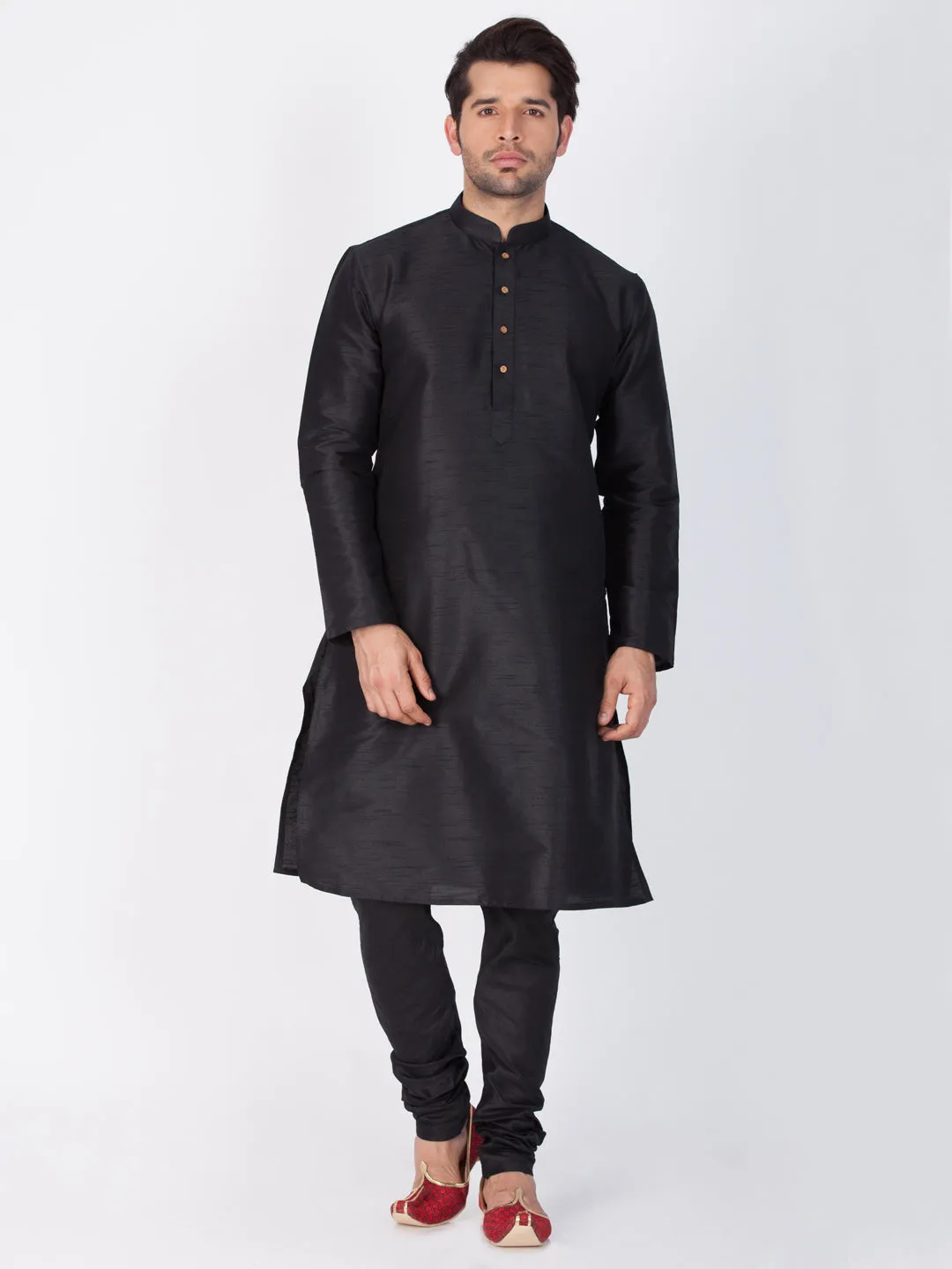 Jashvi Men's Black Cotton Silk Blend Kurta and Pyjama Set