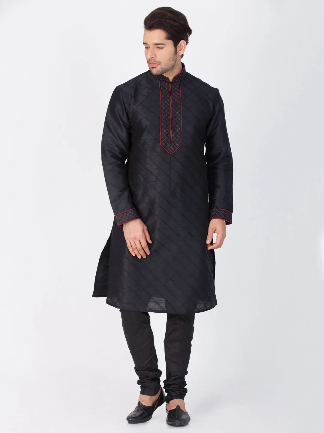 Jashvi Men's Black Silk Blend Kurta and Pyjama Set