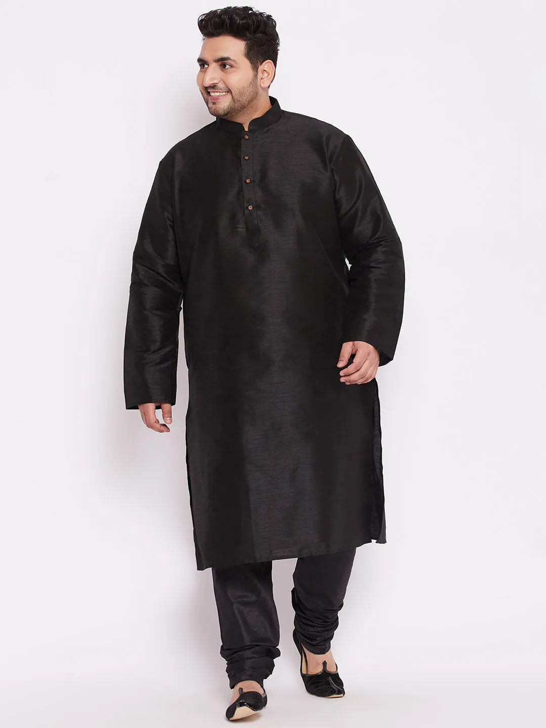 Jashvi Men's Plus Size Black Cotton Silk Blend Kurta and Pyjama Set