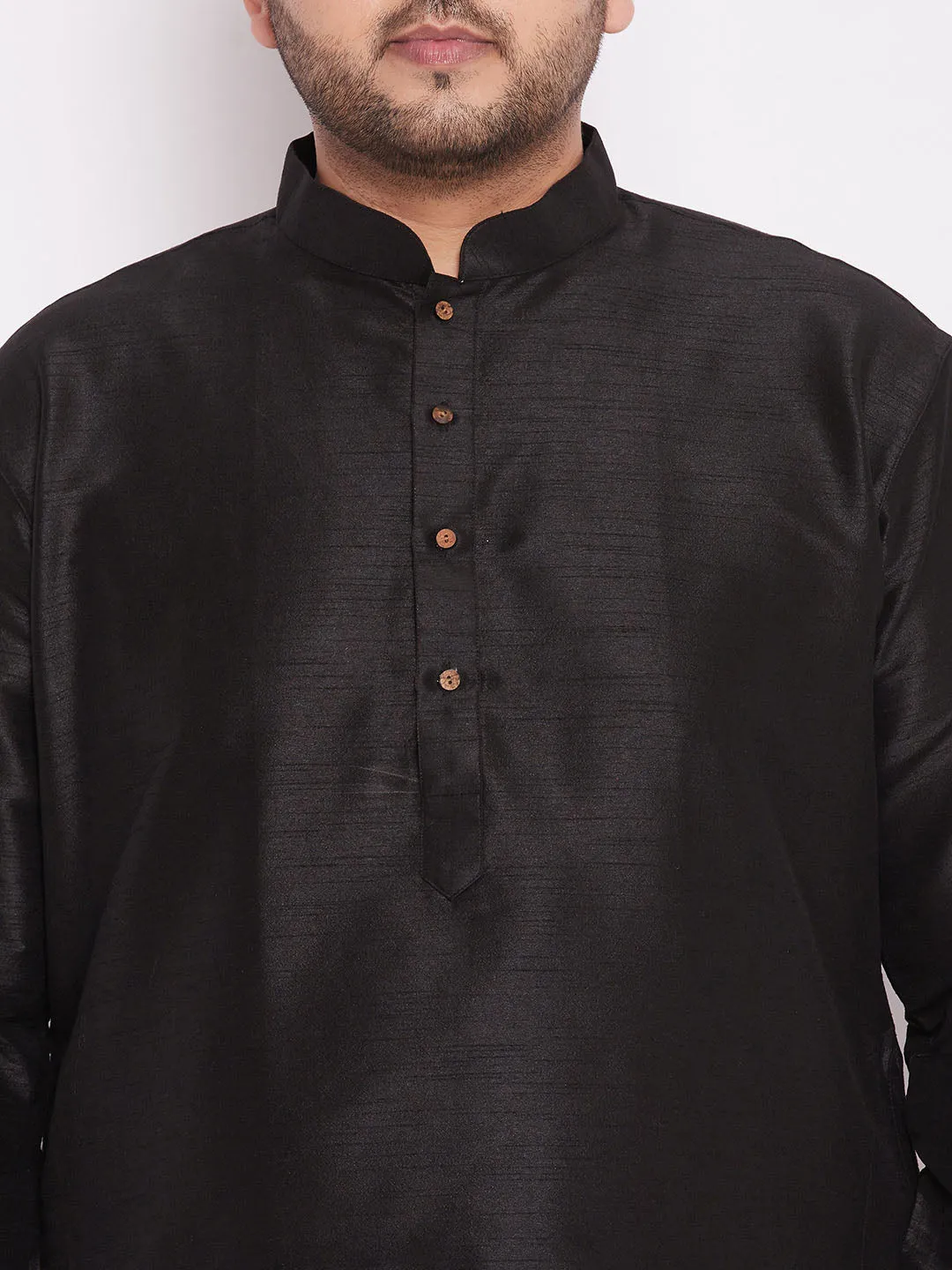 Jashvi Men's Plus Size Black Cotton Silk Blend Kurta and Pyjama Set