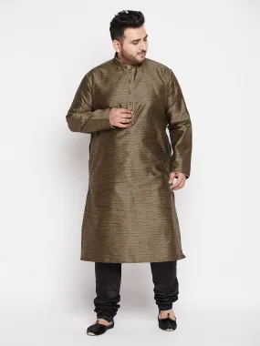 Jashvi Men's Plus Size Black Woven Kurta And Pyjama Set