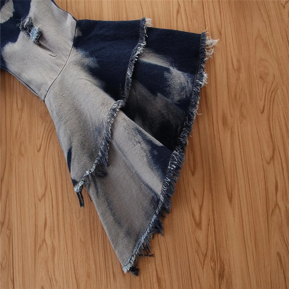 Jeans Children's Clothing Tie-dye Girls Street Shot Denim Flared Pants Wholesale Kids Clothes