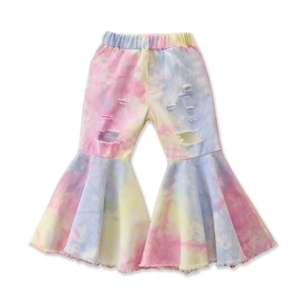 Jeans Children's Clothing Tie-dye Girls Street Shot Denim Flared Pants Wholesale Kids Clothes