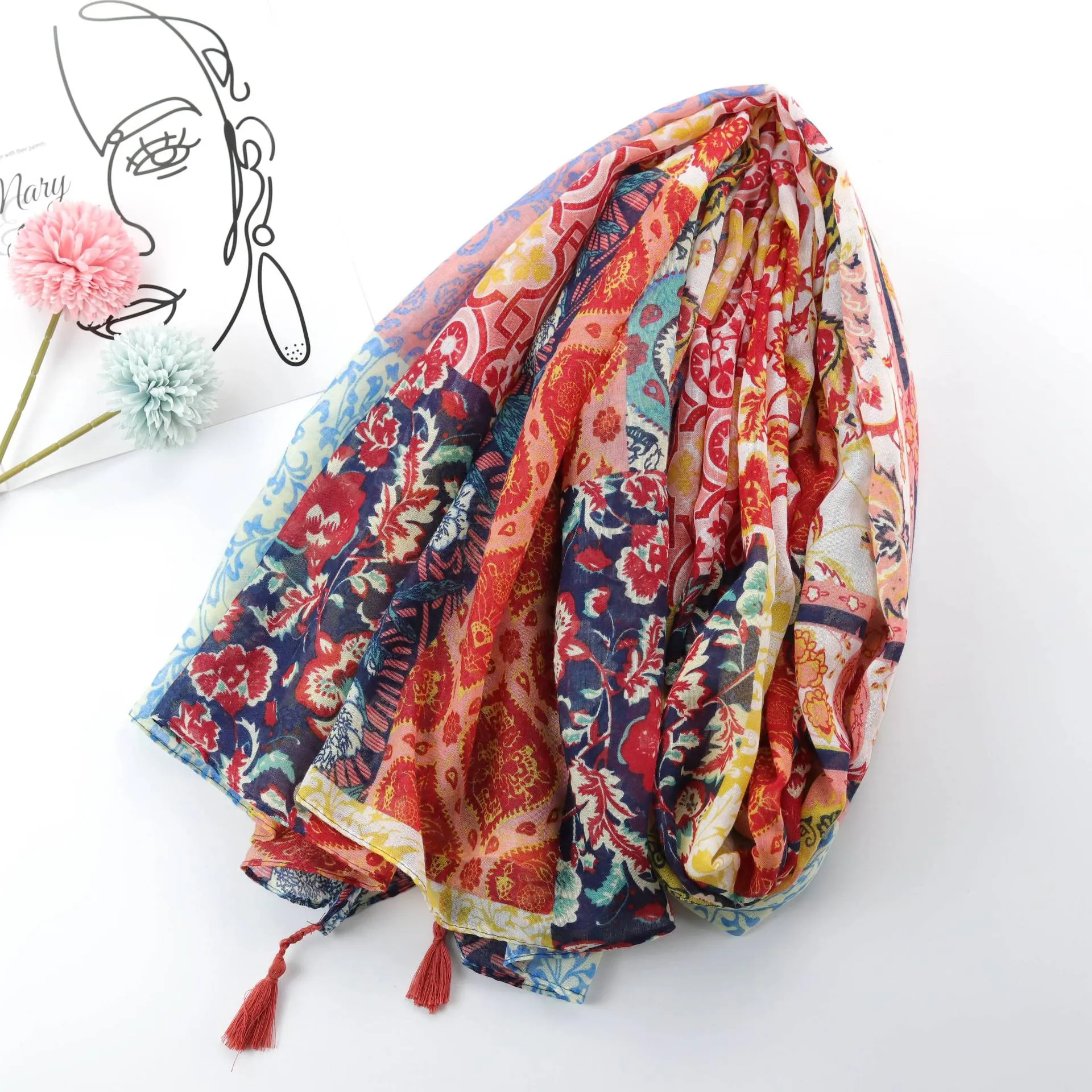 JY220301 ethnic style printed Encryption voile scarf