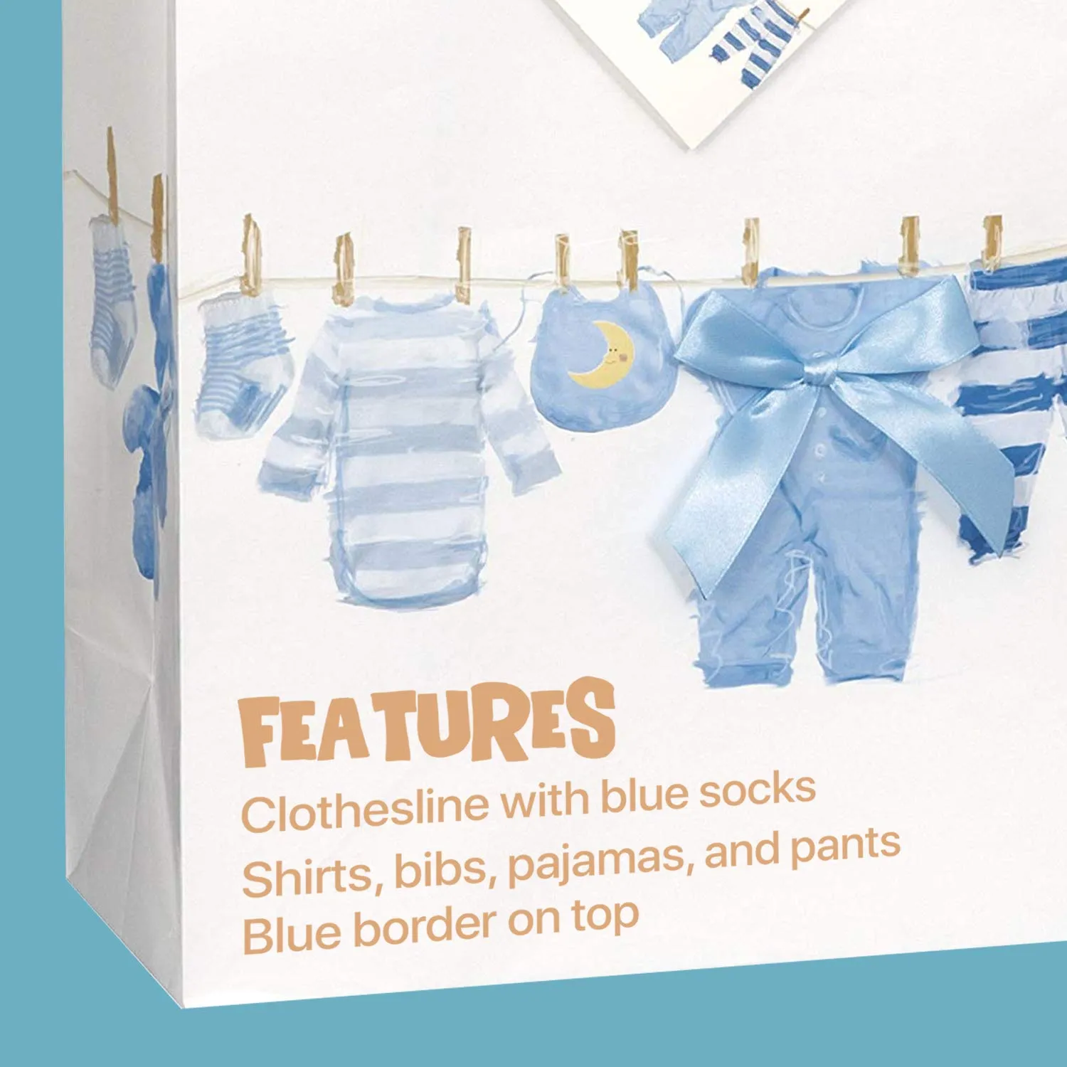 Kicko Large Blue Baby Gift Bags - 3 Pack - 13 Inches, Featuring Onesies, Bibs, Newborn