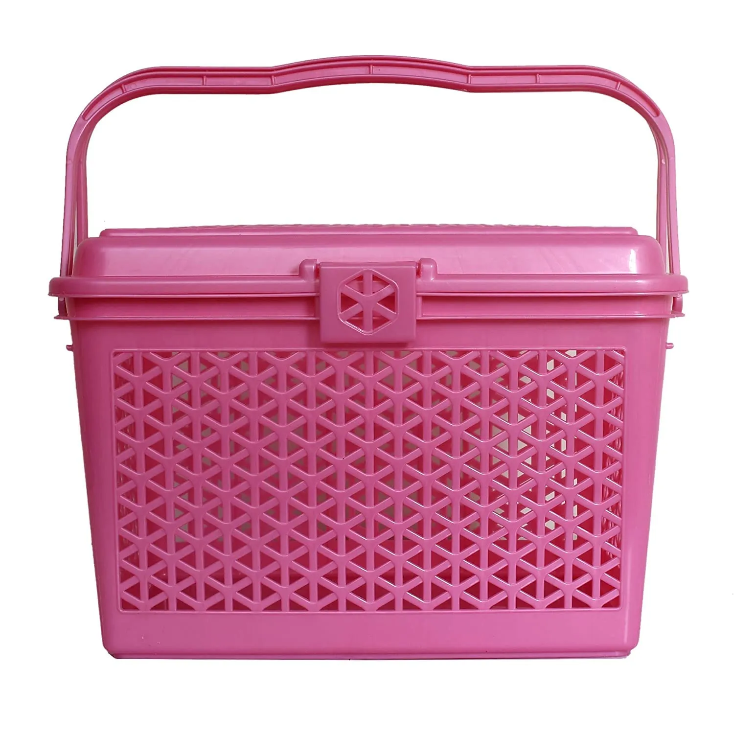 Kuber Industries Plastic Trendy Shopping Storage Basket with Handles - Small Bin (Pink)-KUBMART11092