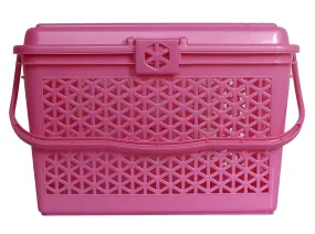 Kuber Industries Plastic Trendy Shopping Storage Basket with Handles - Small Bin (Pink)-KUBMART11092