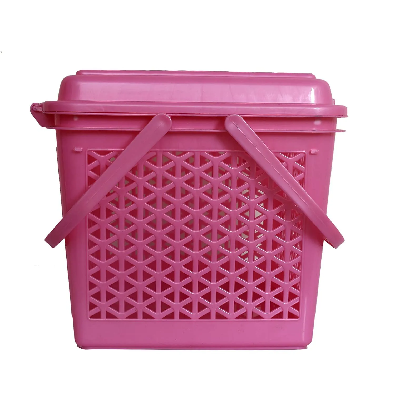 Kuber Industries Plastic Trendy Shopping Storage Basket with Handles - Small Bin (Pink)-KUBMART11092