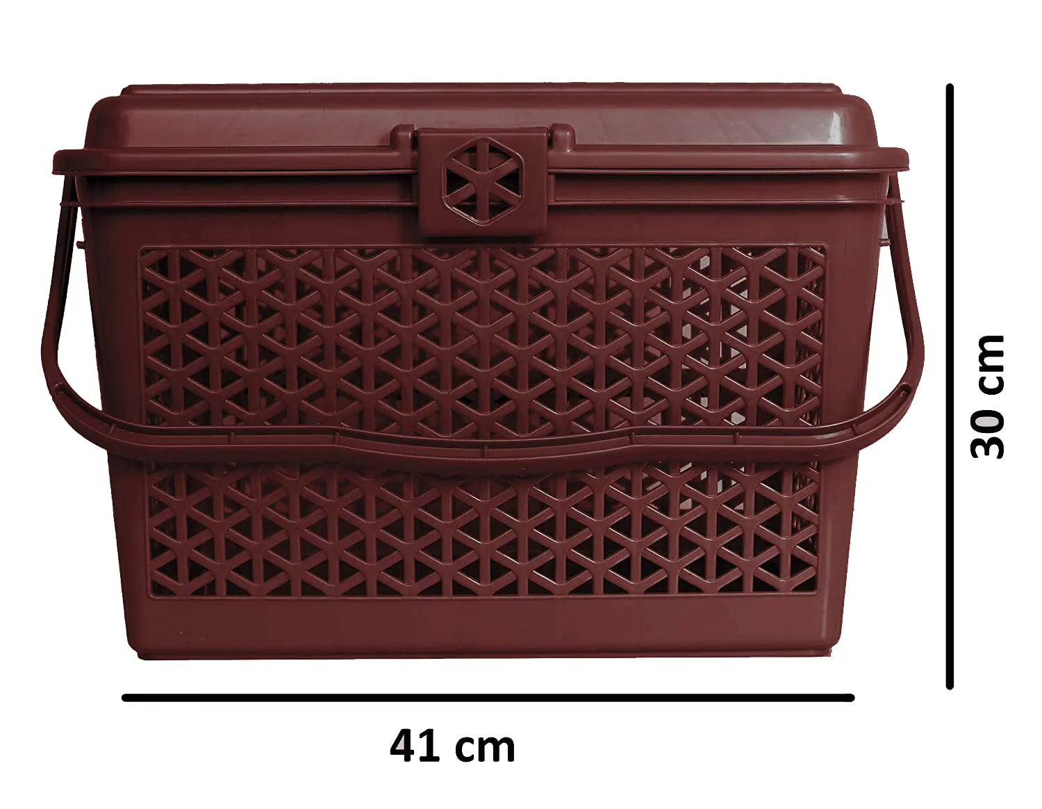 Kuber Industries Trendy Shopping/Storage Basket with Handles|Solid Plastic Big Bin|Handles Plus Lid|Size 30 x 41 x 28 (Brown)-KUBMART11096