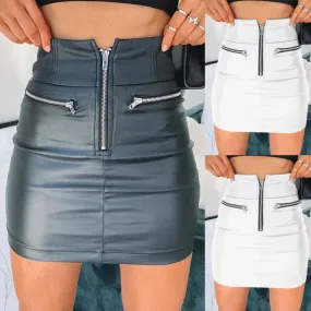 Leather Zipper High Waist Skirt