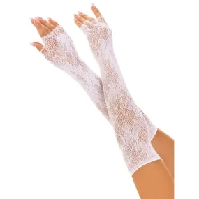 Leg Ave Fingerless Floral Net Gloves White