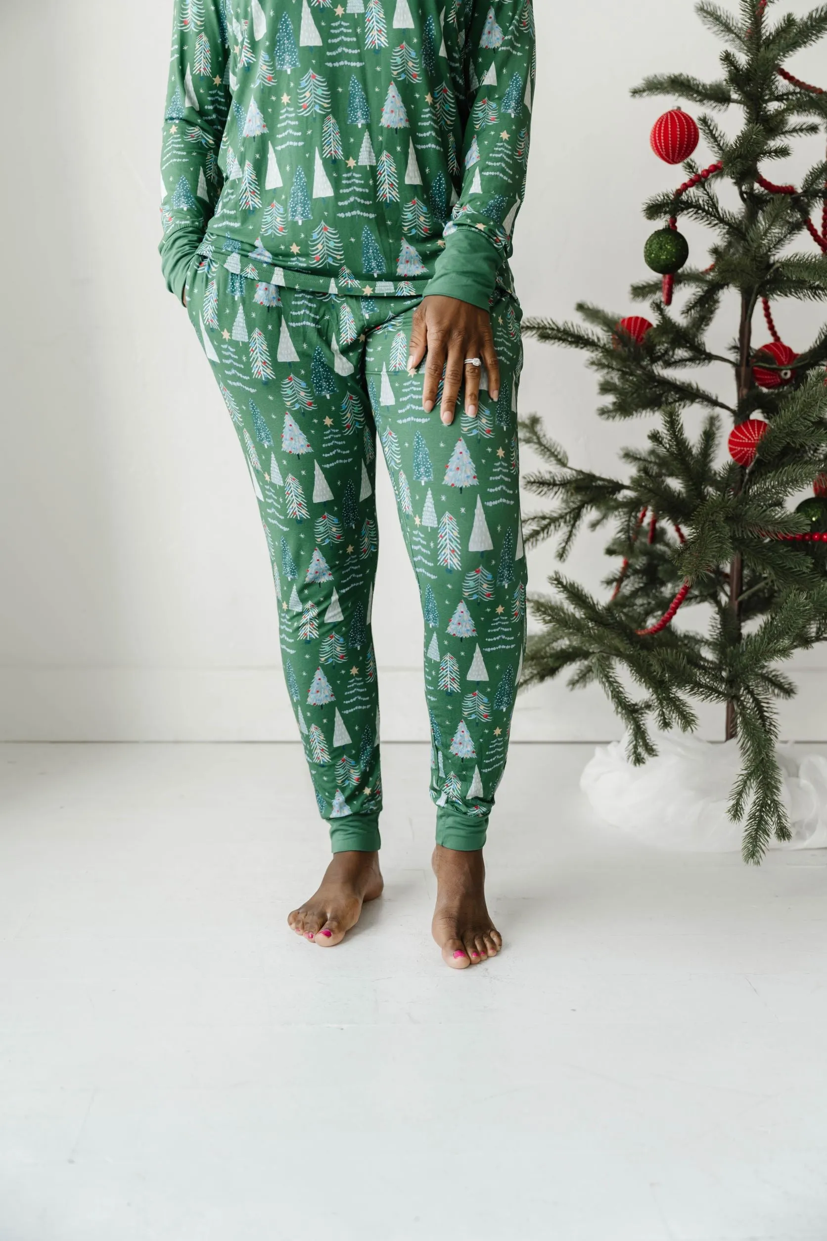 Little Sleepies Green Twinkling Trees Women's Bamboo 2pc Pajama Set