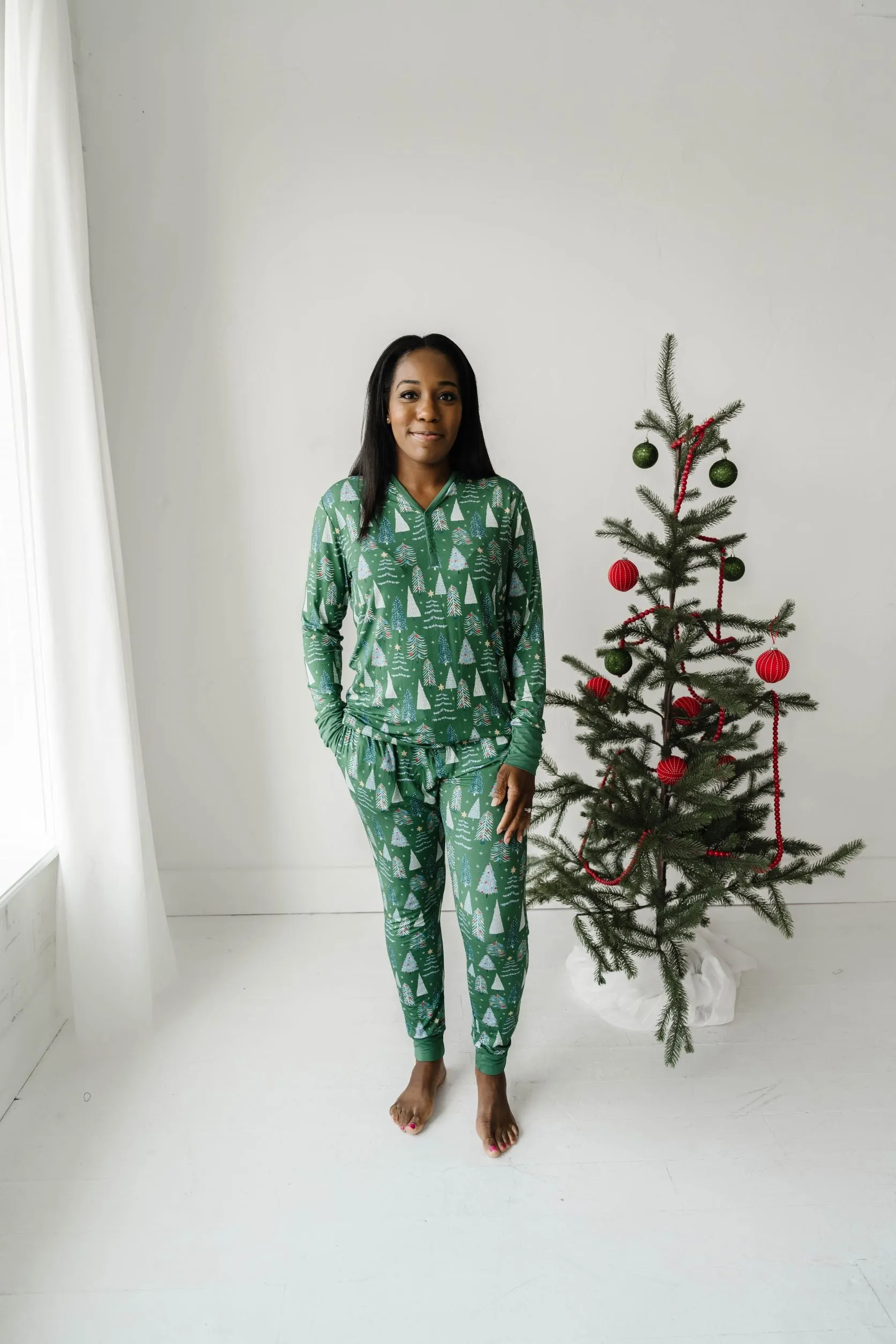 Little Sleepies Green Twinkling Trees Women's Bamboo 2pc Pajama Set