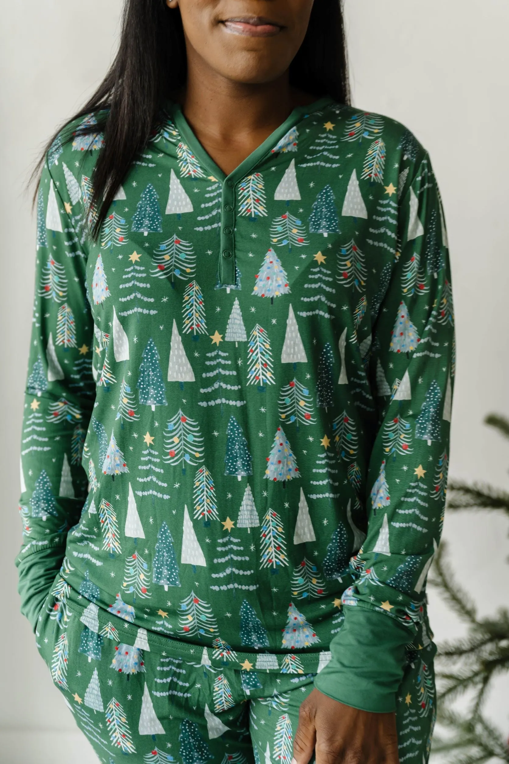 Little Sleepies Green Twinkling Trees Women's Bamboo 2pc Pajama Set