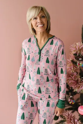 Little Sleepies Pink Twinkling Trees Women's Bamboo 2pc Pajama Set