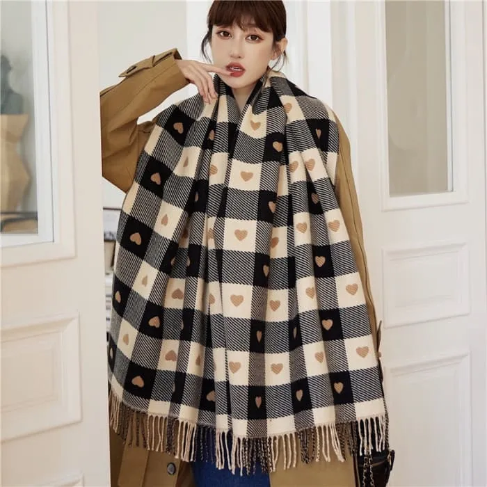 Luxury Plaid Scarf Cashmere Thick Women Winter Shawl