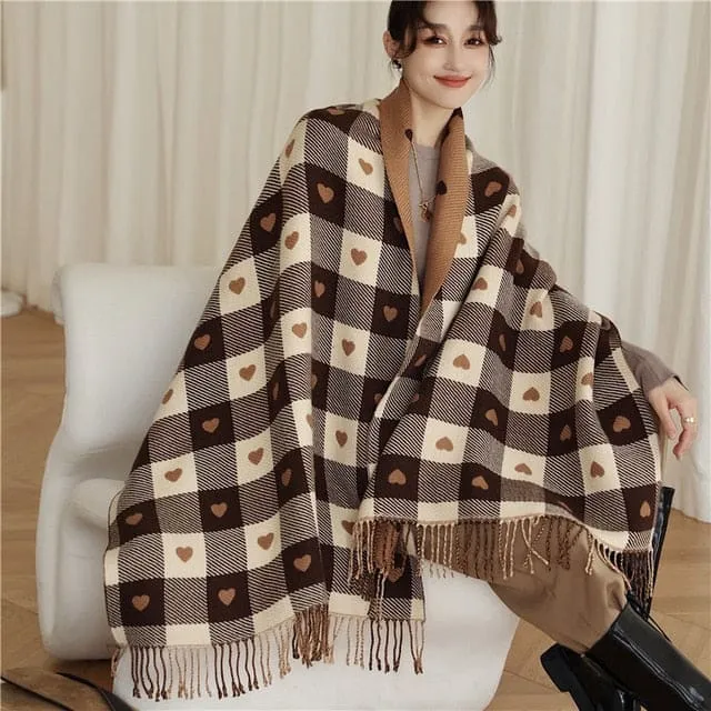 Luxury Plaid Scarf Cashmere Thick Women Winter Shawl