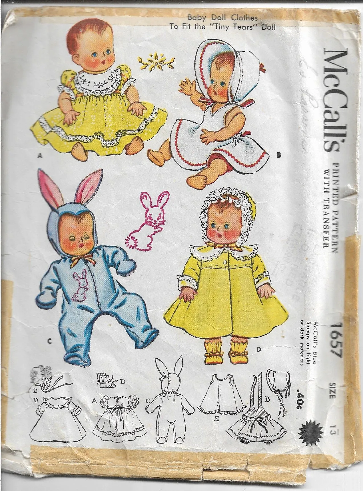 McCalls 1657 Baby Doll Tiny Tears Wardrobe Vintage 1950's Sewing Pattern