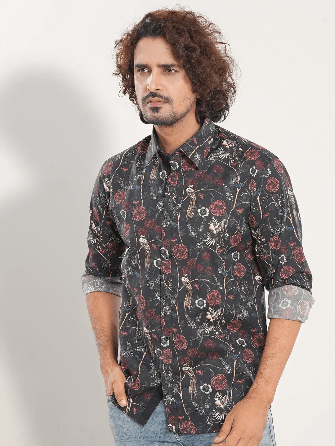 Men's Allover Black Nature Full Sleeve Shirt