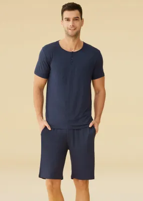 Men's Bamboo Viscose Henley Shirt Lounge Shorts Pajama Set