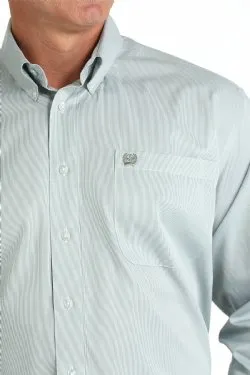 Men's Cinch TENCEL™ Micro-Stripe Print Button-Down Western Shirt in Green/White - MTW1105814