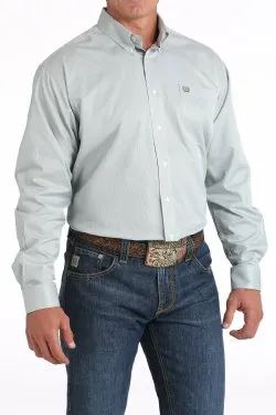 Men's Cinch TENCEL™ Micro-Stripe Print Button-Down Western Shirt in Green/White - MTW1105814