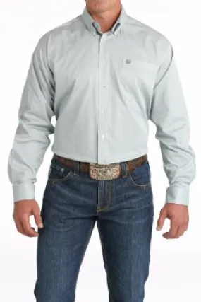 Men's Cinch TENCEL™ Micro-Stripe Print Button-Down Western Shirt in Green/White - MTW1105814