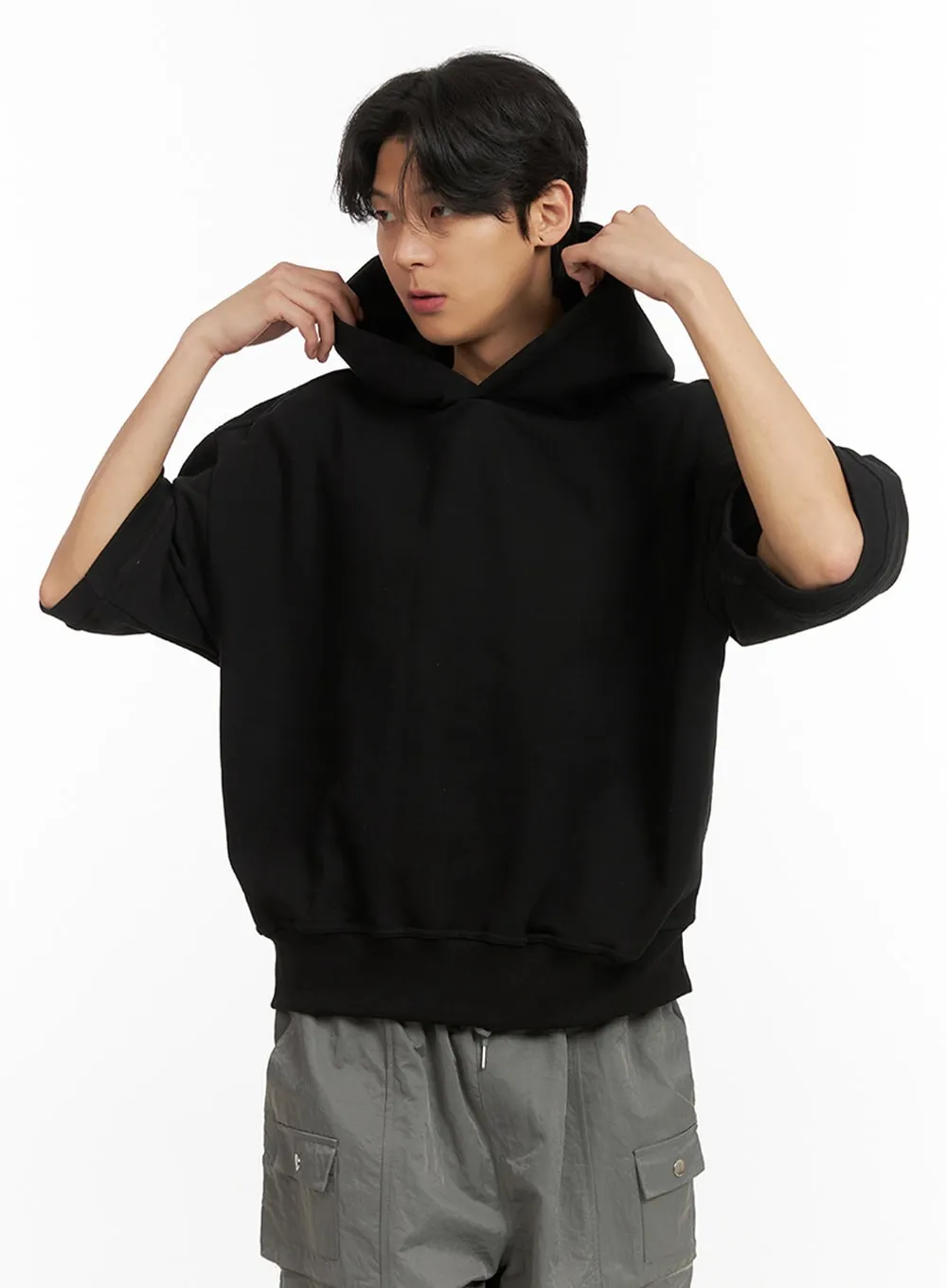 Men's Cozy Boxy Fit Hooded Sweatshirt (Black) IU405