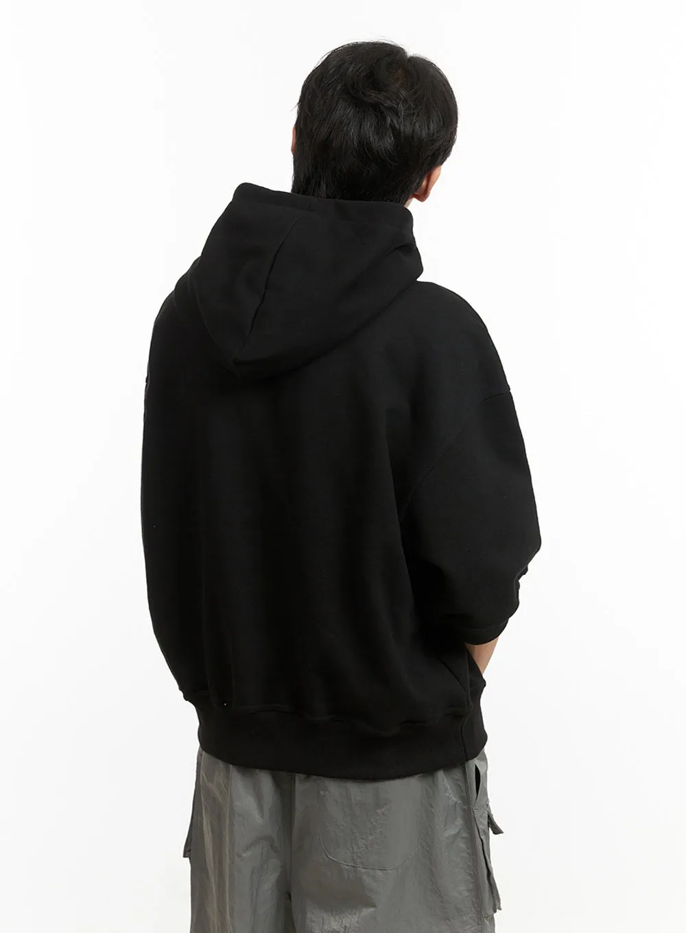 Men's Cozy Boxy Fit Hooded Sweatshirt (Black) IU405