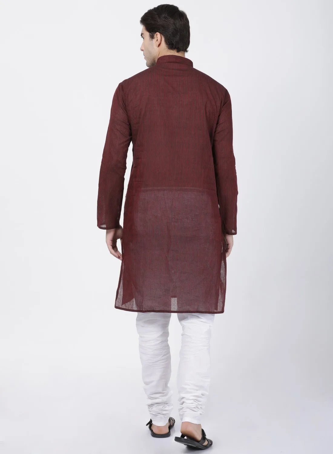 Men's Maroon Pure Cotton Kurta and Pyjama Set - Vastramay