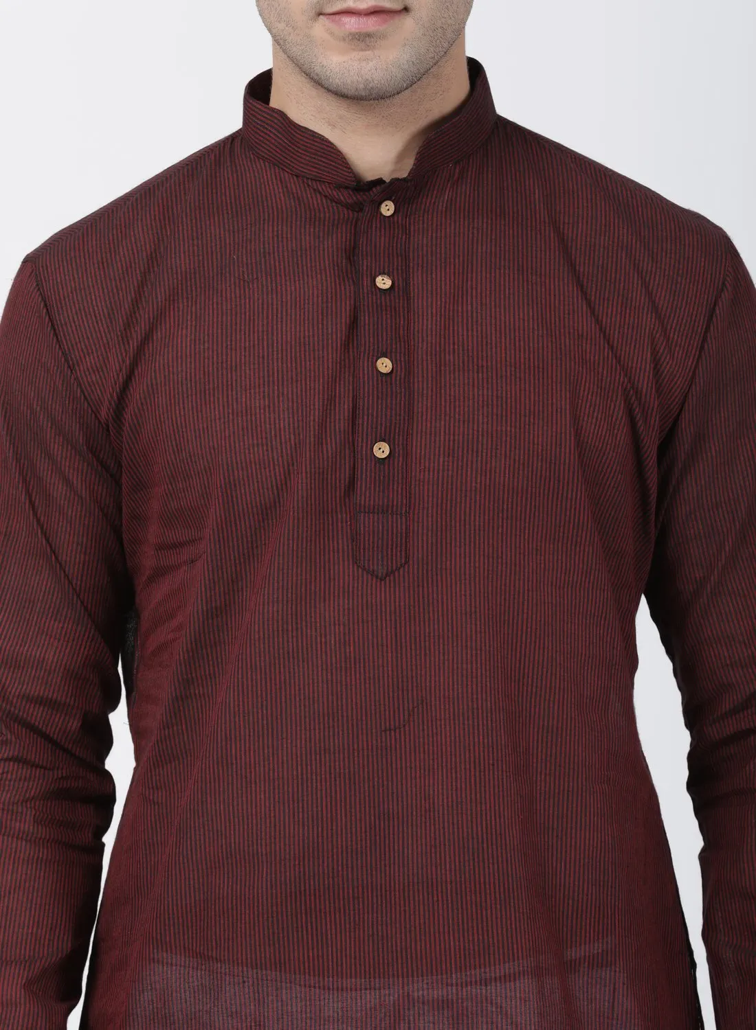 Men's Maroon Pure Cotton Kurta and Pyjama Set - Vastramay