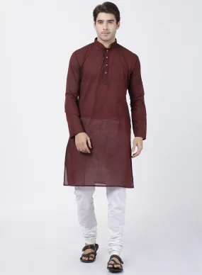 Men's Maroon Pure Cotton Kurta and Pyjama Set - Vastramay