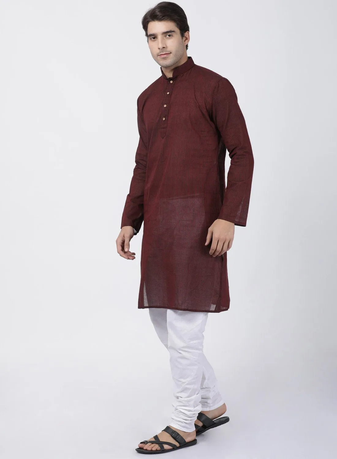 Men's Maroon Pure Cotton Kurta and Pyjama Set - Vastramay