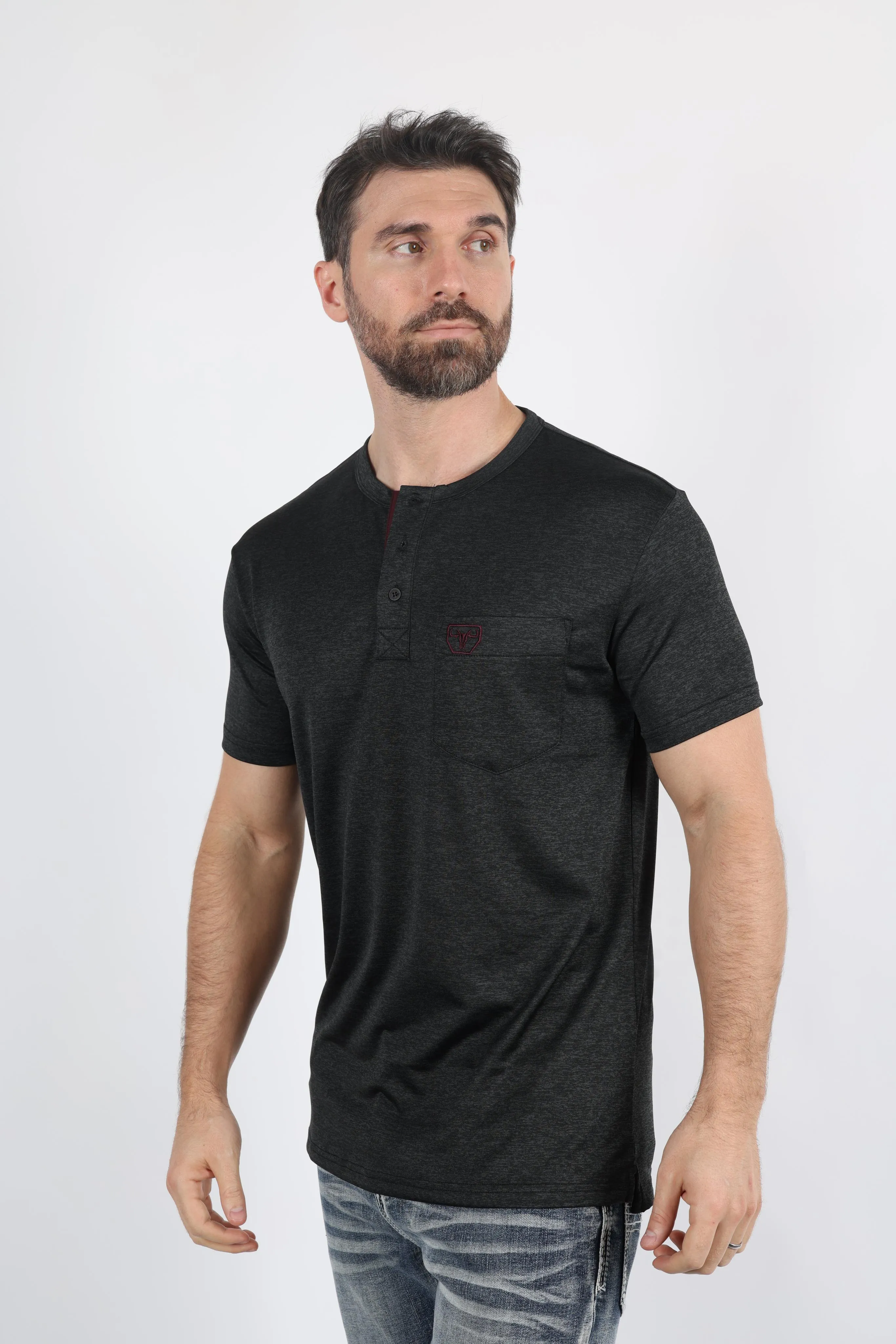 Mens Modern Fit Stretch Henley T-Shirt with Logo