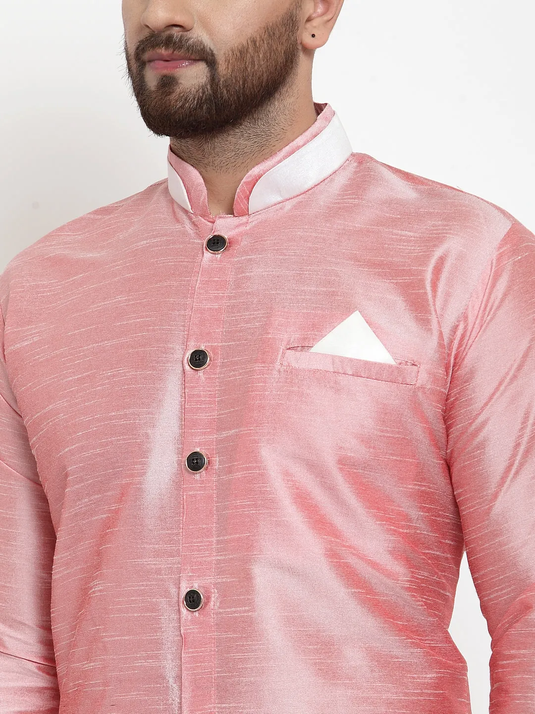 Men's Pink Solid Kurta With Churidaar Pyjama Set - Benstoke