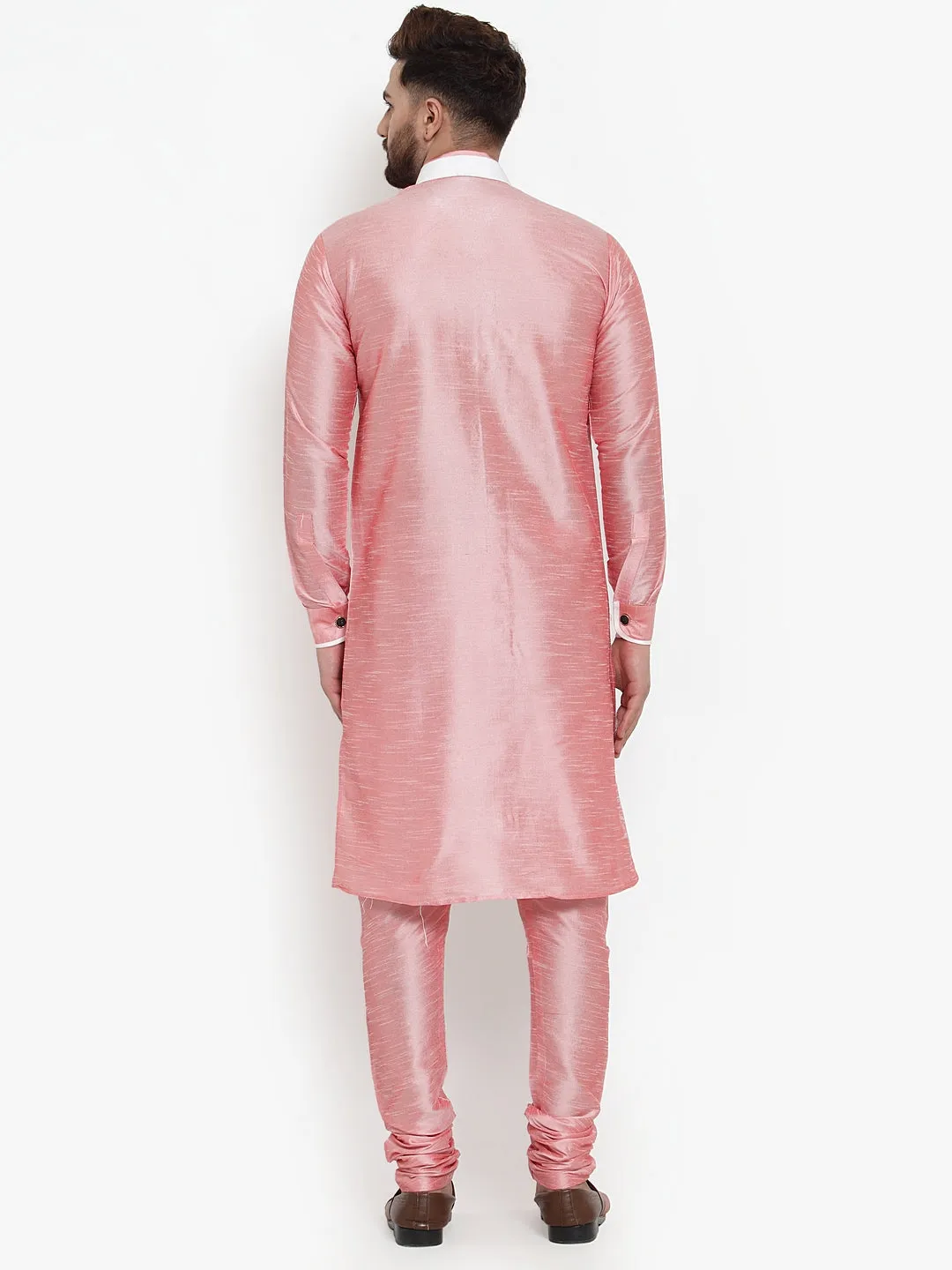 Men's Pink Solid Kurta With Churidaar Pyjama Set - Benstoke