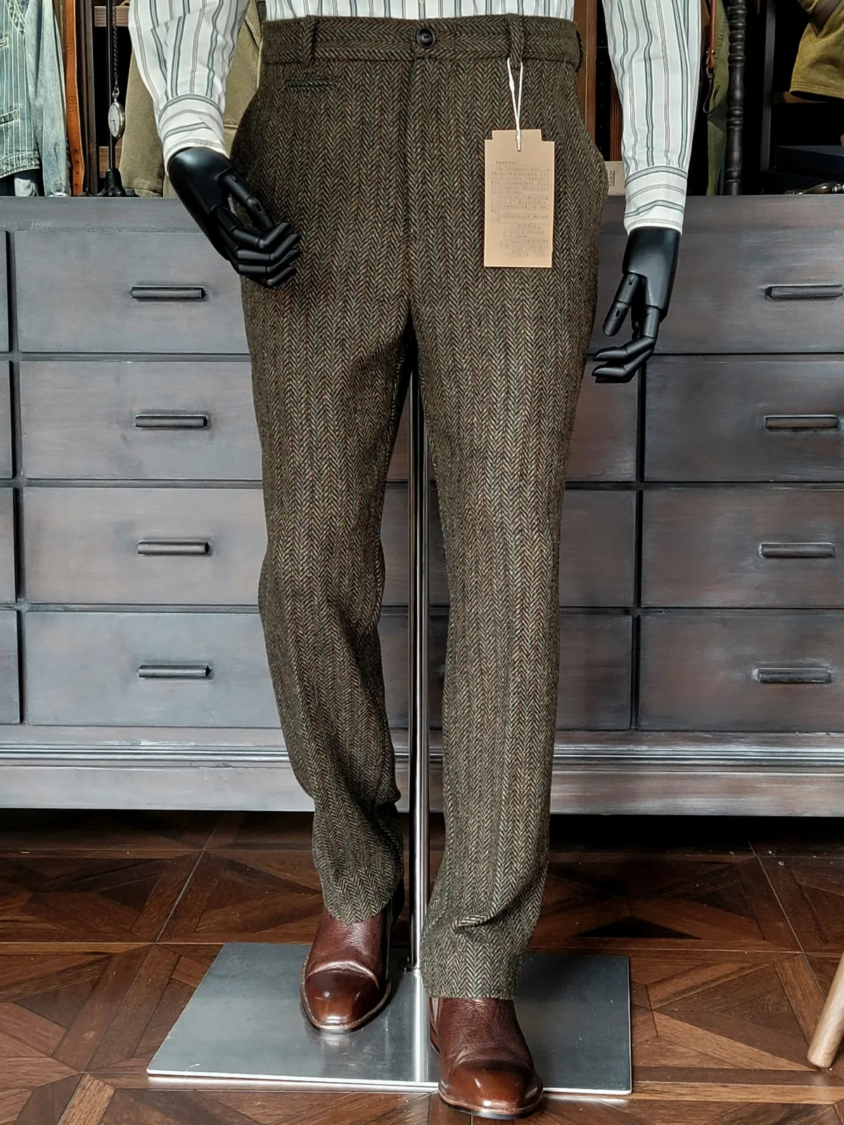 Men's Tweed Straight Pants Formal Style