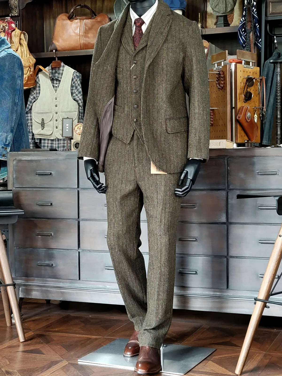 Men's Tweed Straight Pants Formal Style