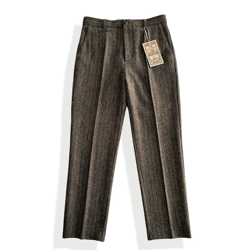 Men's Tweed Straight Pants Formal Style