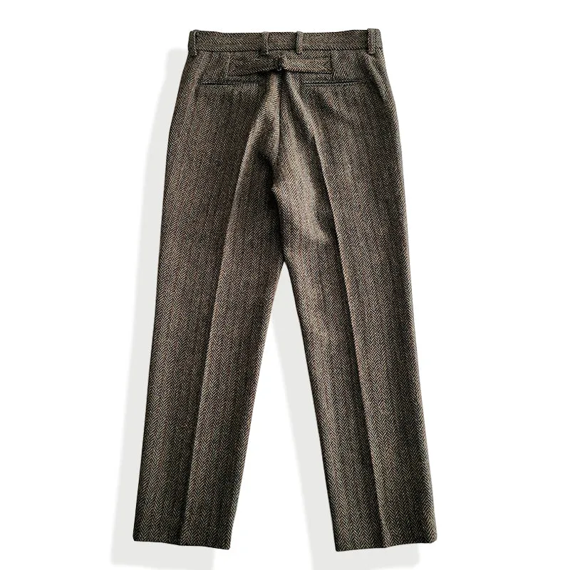 Men's Tweed Straight Pants Formal Style