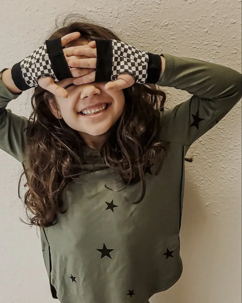 Monochrome Checkerboard Fingerless Gloves for kids adults Checkerboard