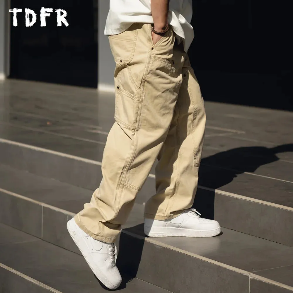 Multi-Pocket Cargo Pants - Washed Distressed Retro Loose Straight-leg