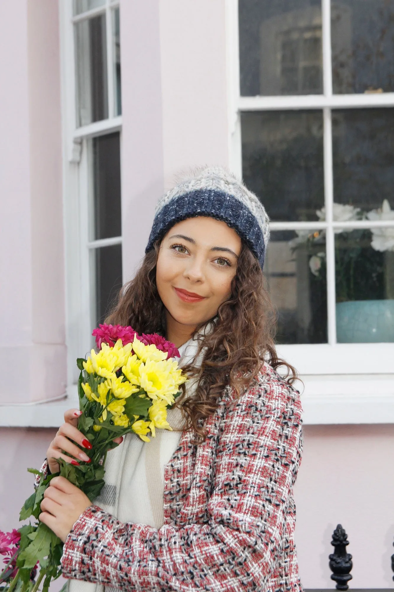 Navy & Grey Multi Colour Women's Winter Knitted Beanie