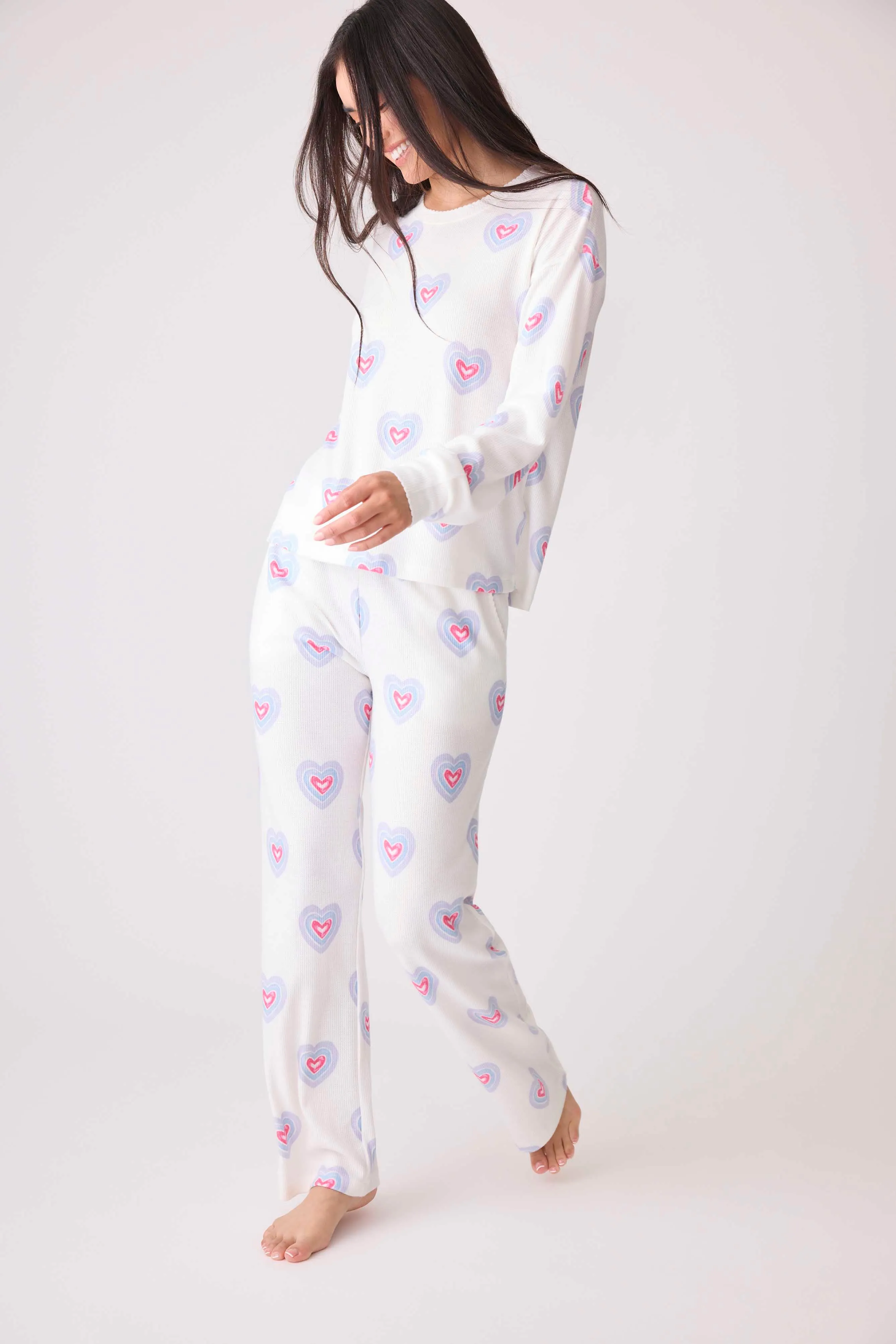 Peace & Love Hearts Print Baby Thermal Lounge Pant